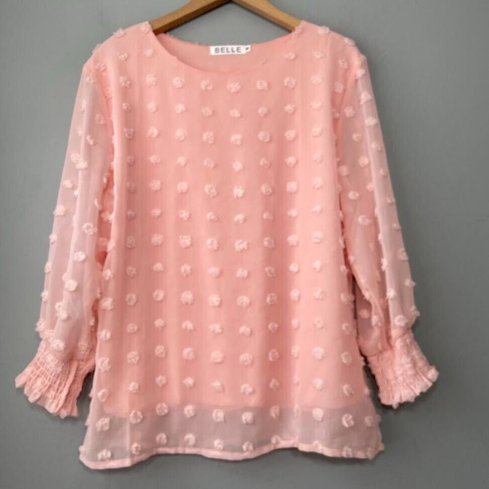 Belle Top Size Medium Pink Sheer Textured Dot Dainty Feminine Romantic Coquette